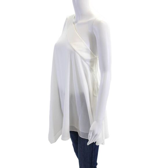 Badgley Mischka Womens One Shoulder Sleeveless Asymmetric Blouse White Size L - Picture 2 of 6